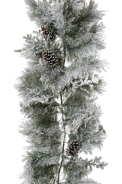 9ft Snow Garland W/pine Cones White