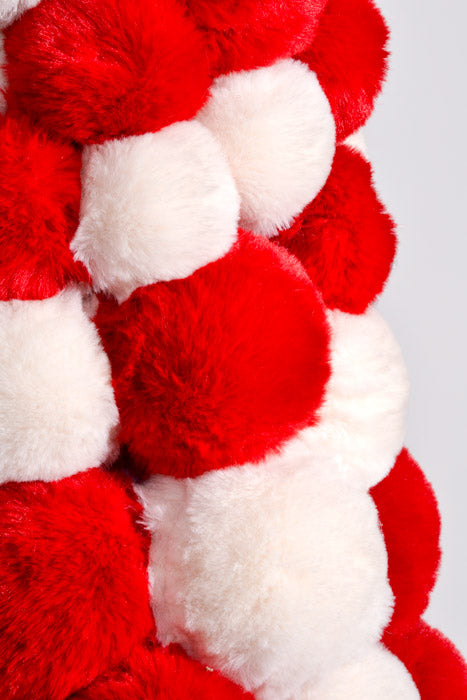 32&quot; Fur Ball Cone Topiary Red/White