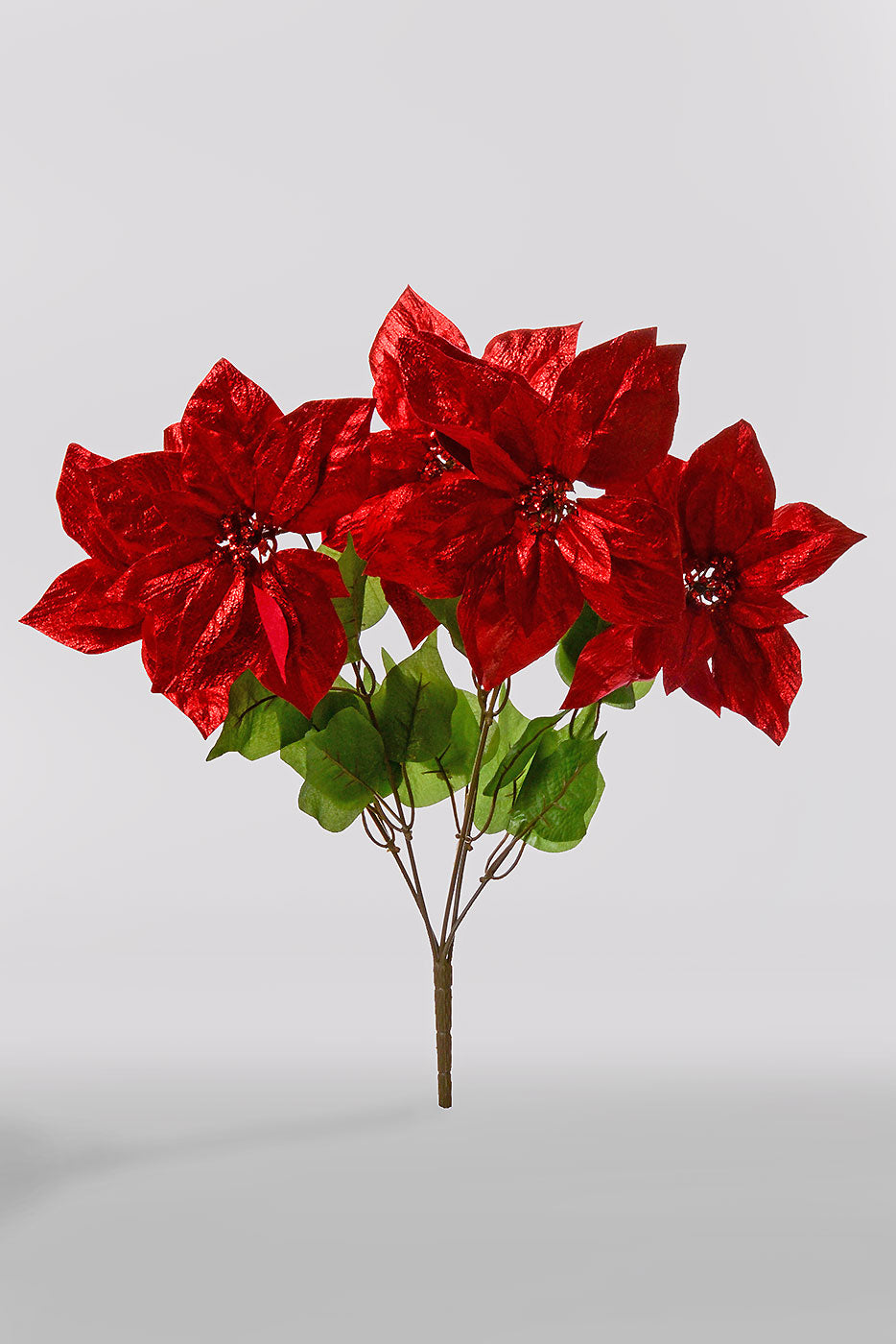 21" Metallic Poinsettia Bush Red