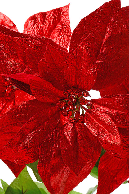 21" Metallic Poinsettia Bush Red