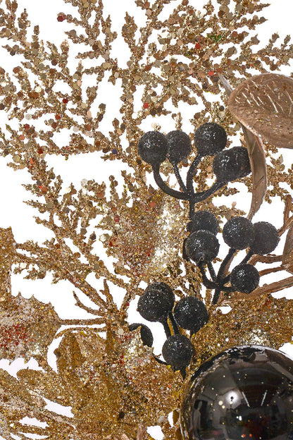 18" Glitter leaf Berry Cone Pick Gold/Champagne/Black