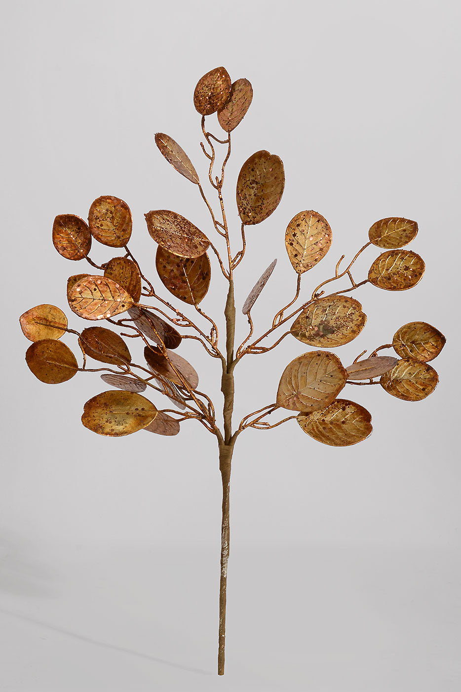 20" Gilded Glitter Eucalyptus Spray Antique Gold