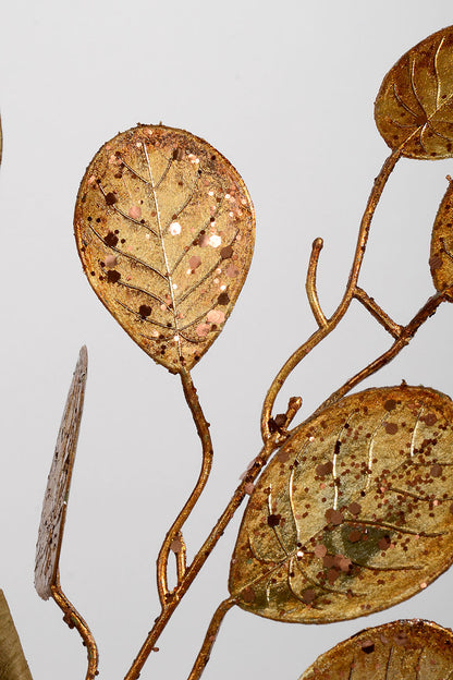 20" Gilded Glitter Eucalyptus Spray Antique Gold