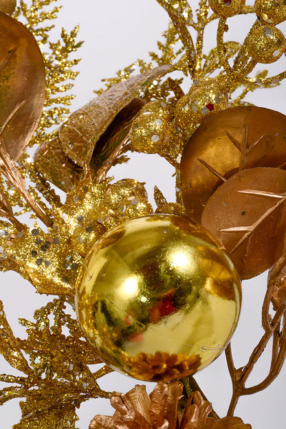 18" Glitter leaf Berry Cone Pick Gold