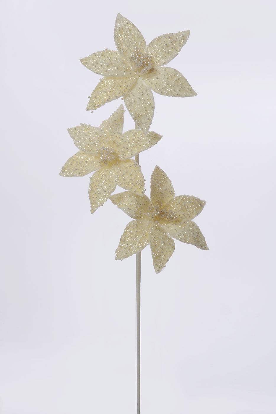 28" Triple Pearl Glitter Poinsettia Stem Pearl/Ivory