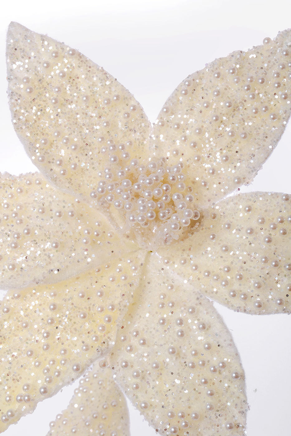 28" Triple Pearl Glitter Poinsettia Stem Pearl/Ivory