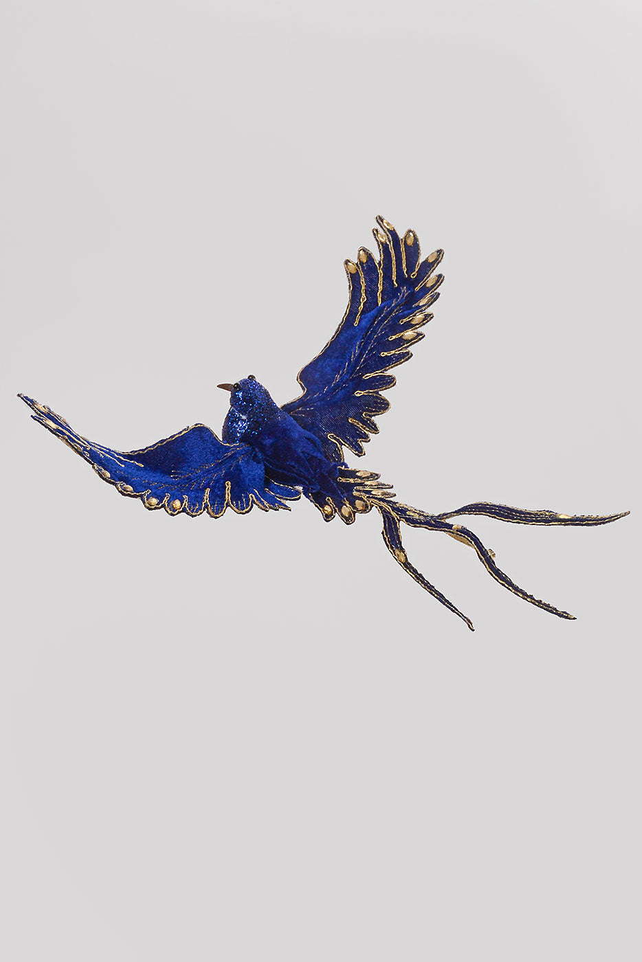9" Velvet Gilded Bird Clip midnight Blue