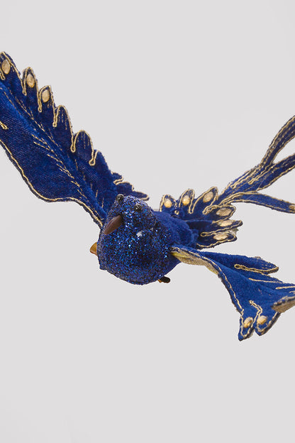 9" Velvet Gilded Bird Clip midnight Blue