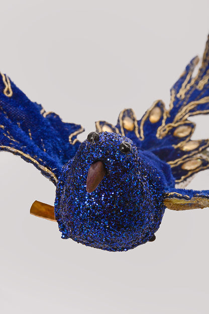 9" Velvet Gilded Bird Clip midnight Blue
