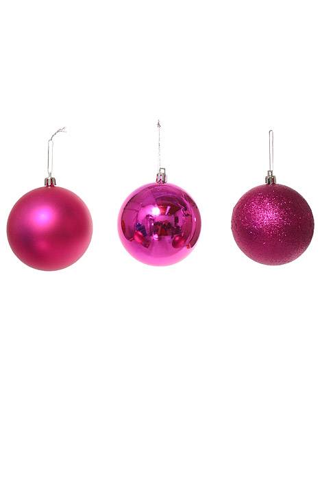 80mm Shiny/matt/glt Ball Ornament Fuchsia Box/6