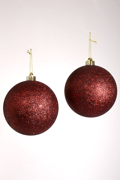 140Mm Glitter Ball Ornament Burgundy Pkg/2