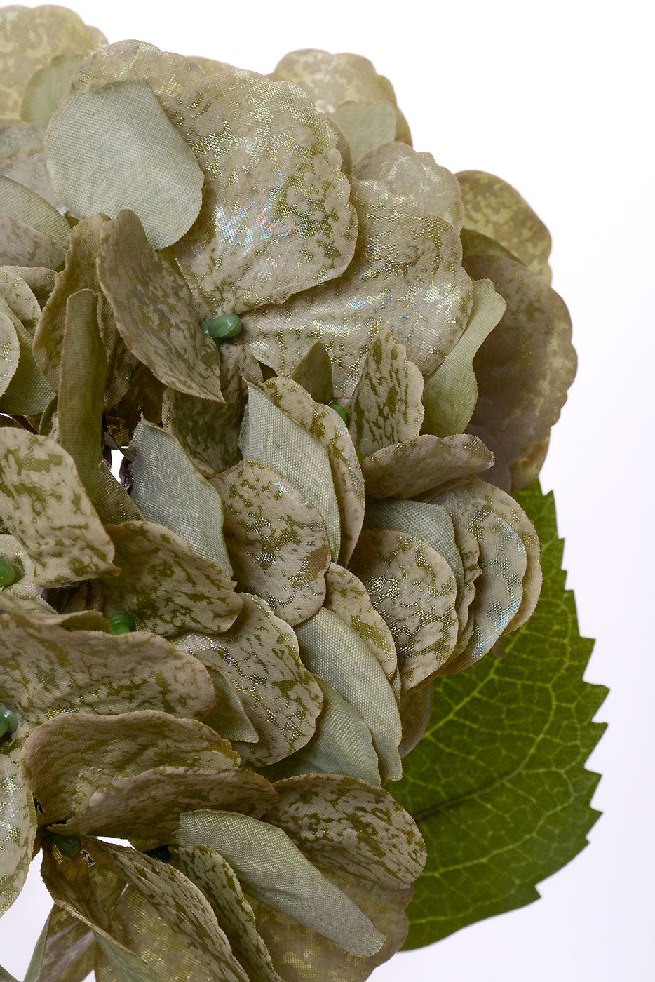 24" Antique Metallic Hydrangea Spray Green