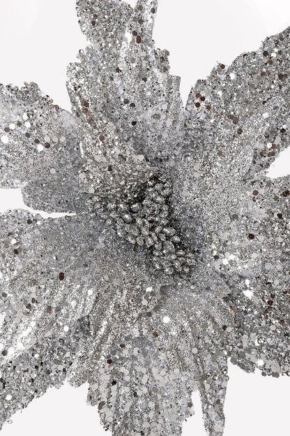 26" Sequin Glitter Poinsettia Stem Silver