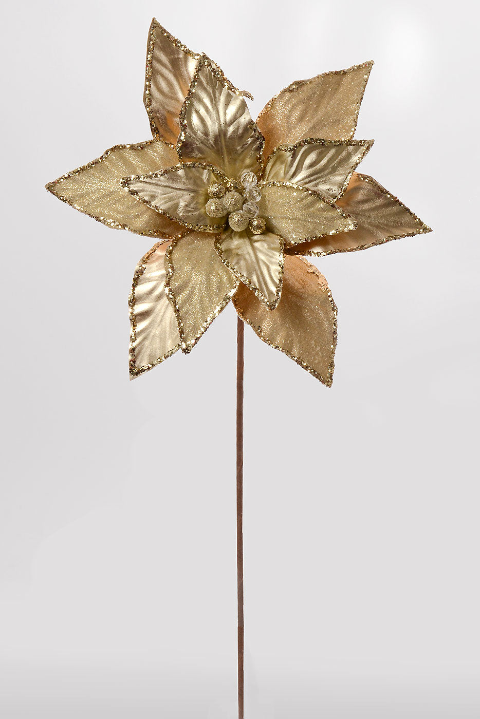 25" Champagne Bubbly Poinsettia Stem Champagne/Gold