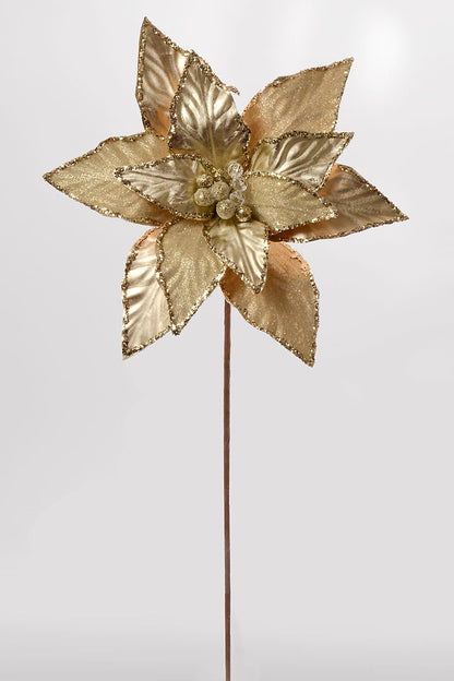 25" Champagne Bubbly Poinsettia Stem Champagne/Gold