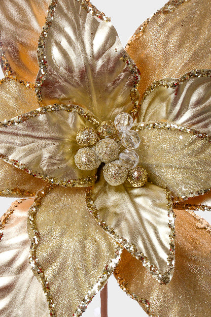 25" Champagne Bubbly Poinsettia Stem Champagne/Gold