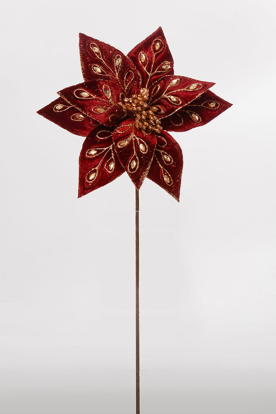 25" Bejeweled Poinsettia Stem Burgundy