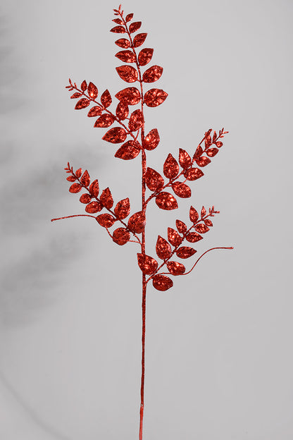 35" Glitter Mica Later Leaf Spray Red