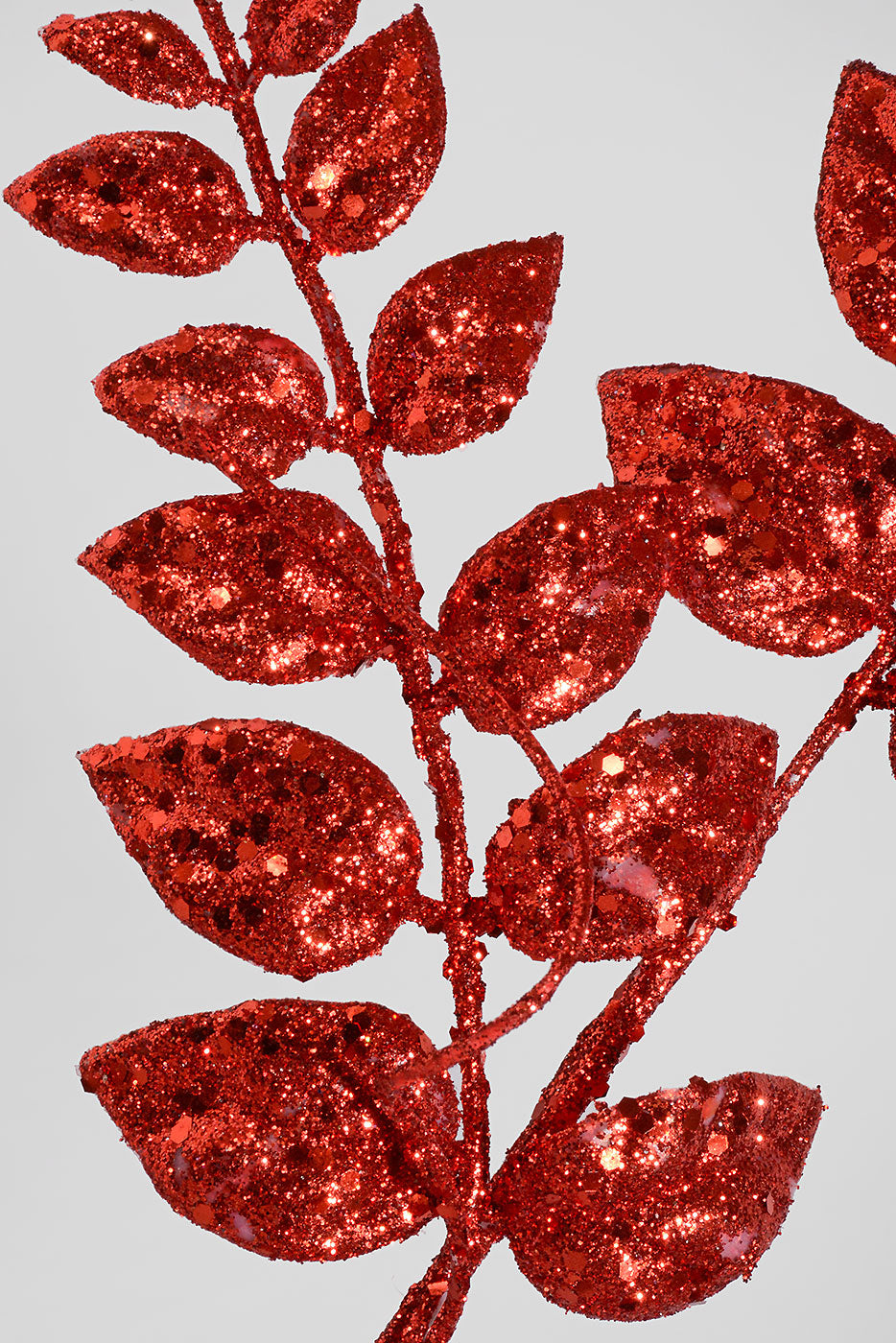 35" Glitter Mica Later Leaf Spray Red