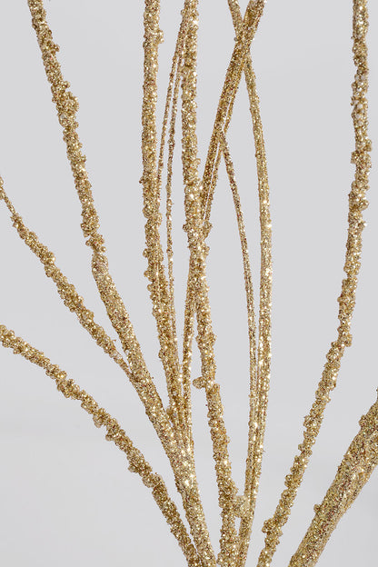 34" Glitter Curly Willow Grass Spray Champagne