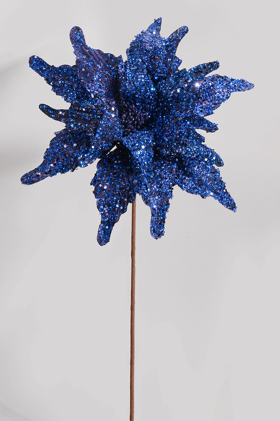 26" Sequin Glitter Poinsettia Stem Midnight Blue