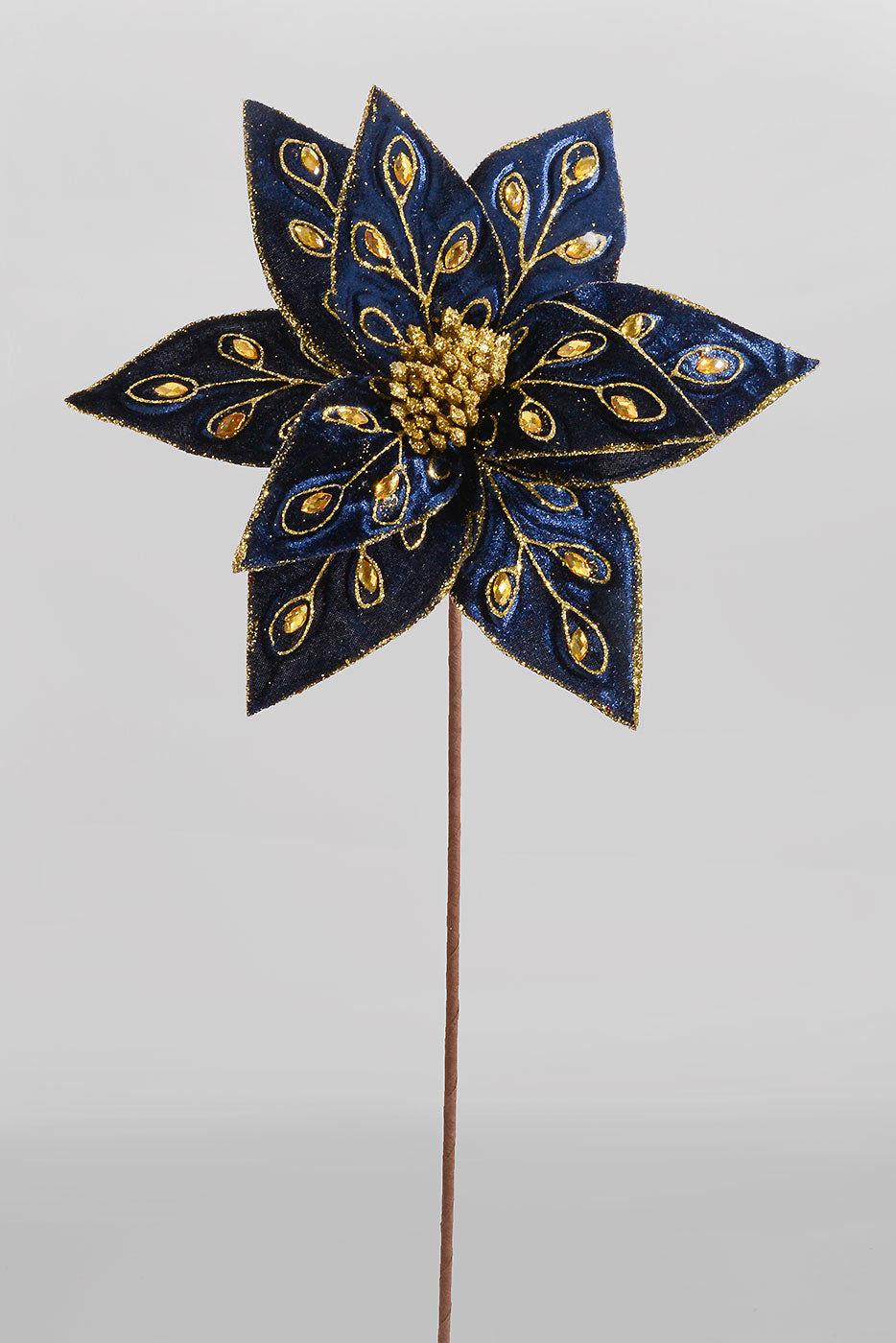 25" Bejeweled Poinsettia Stem Midnight Blue