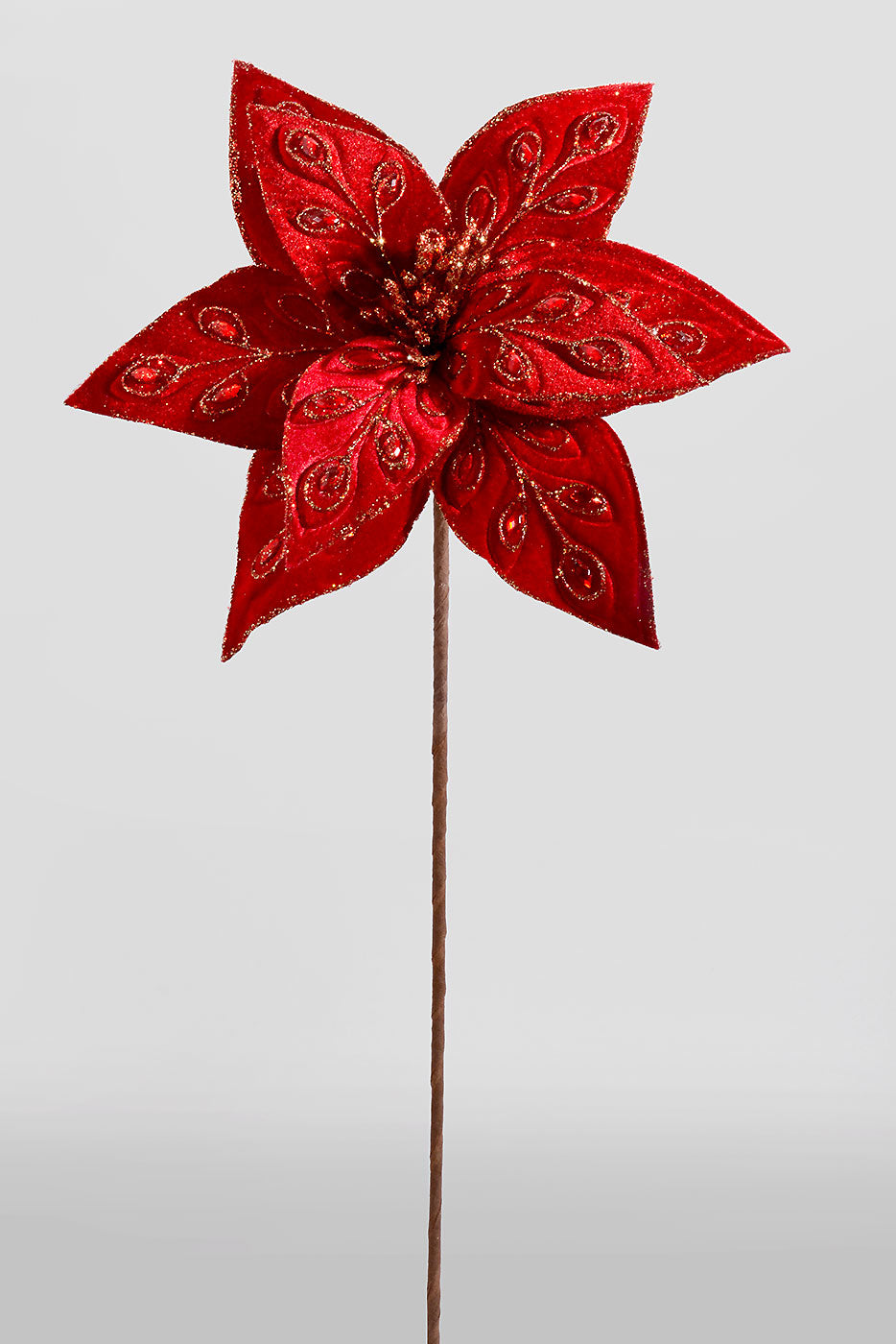 25" Bejeweled Poinsettia Stem Red