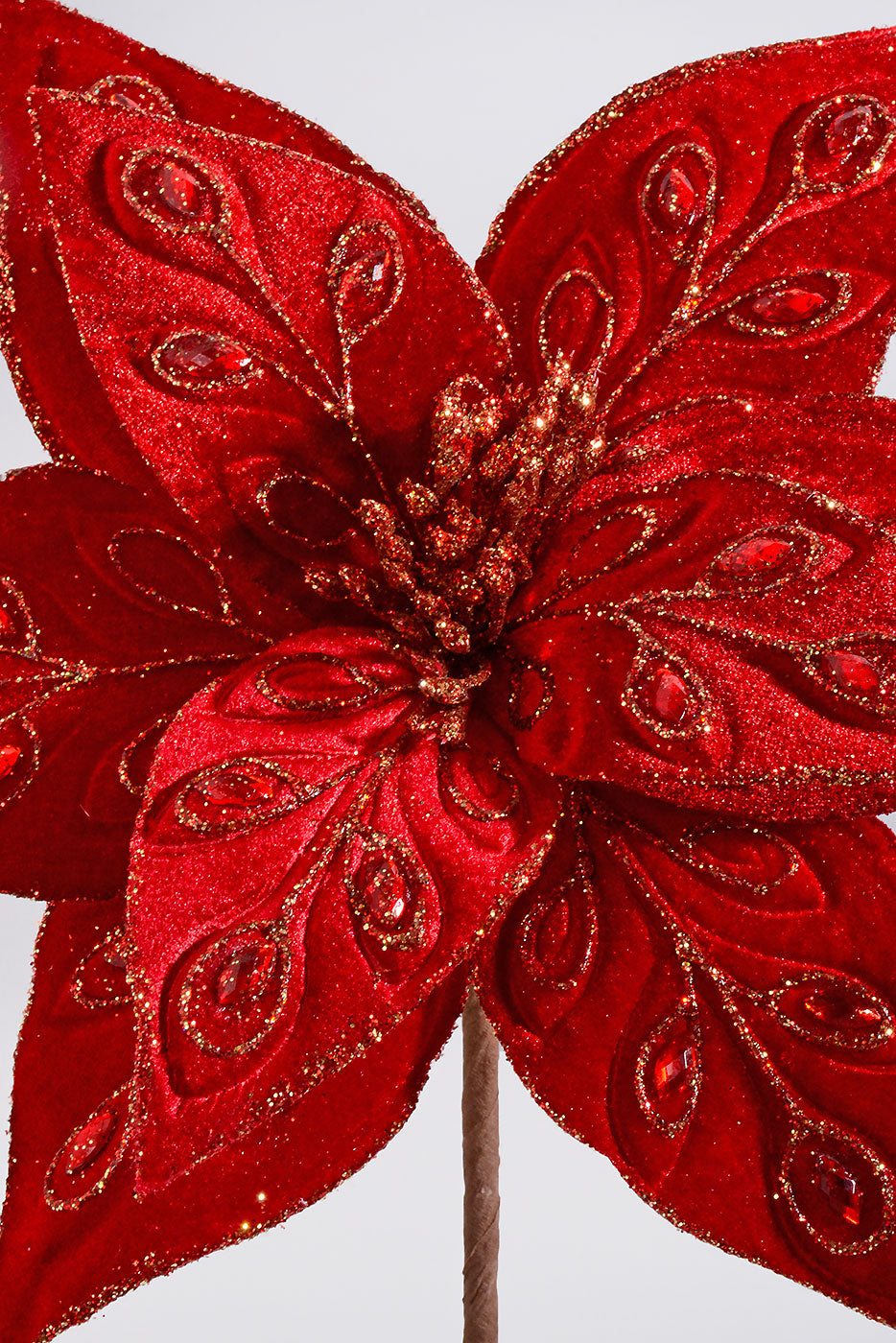 25" Bejeweled Poinsettia Stem Red