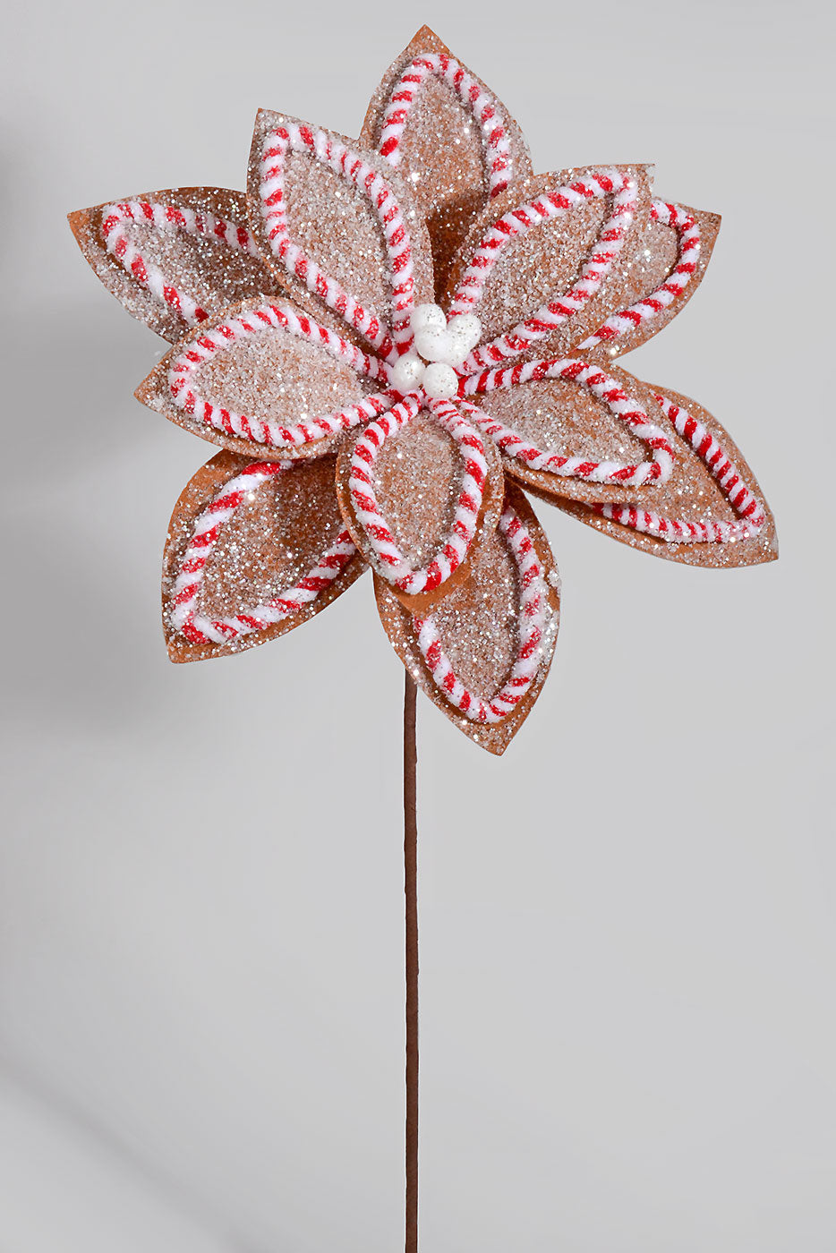 25" Sugar Spice Poinsettia Stem Brown/White