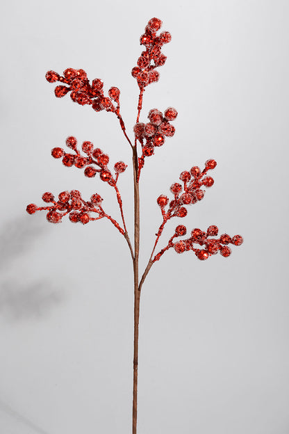 26" Glitter Berry Spray Red