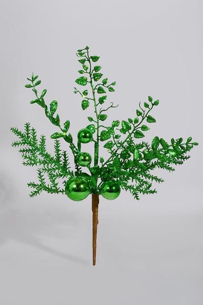 18" Glitter Ball Berry Spray Green