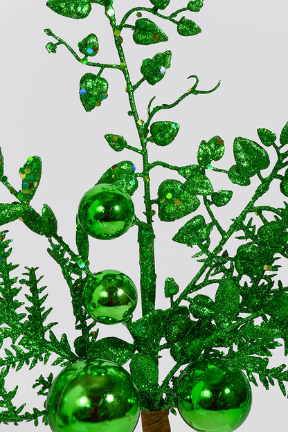 18" Glitter Ball Berry Spray Green
