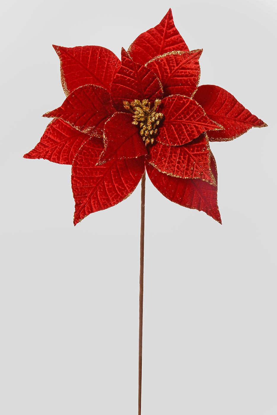 26" Velvet Leaf Poinsettia Stem Red/Gold