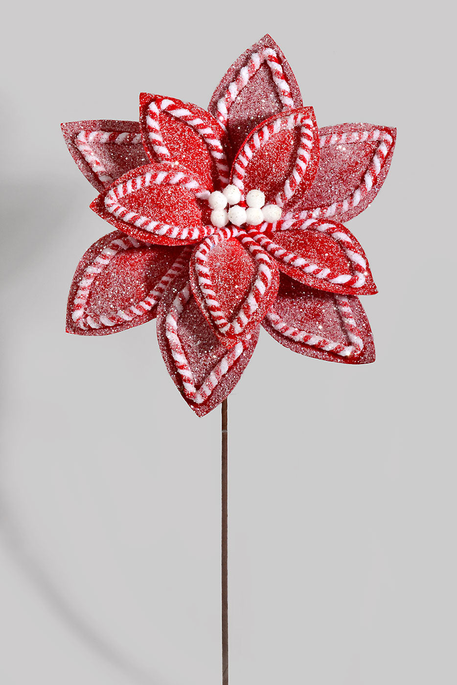 25" Sugar Spice Poinsettia Stem Red/White