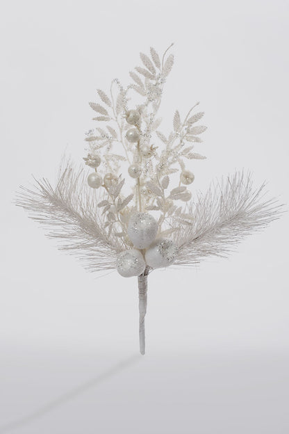 15" Winter Pine Berry Pick White