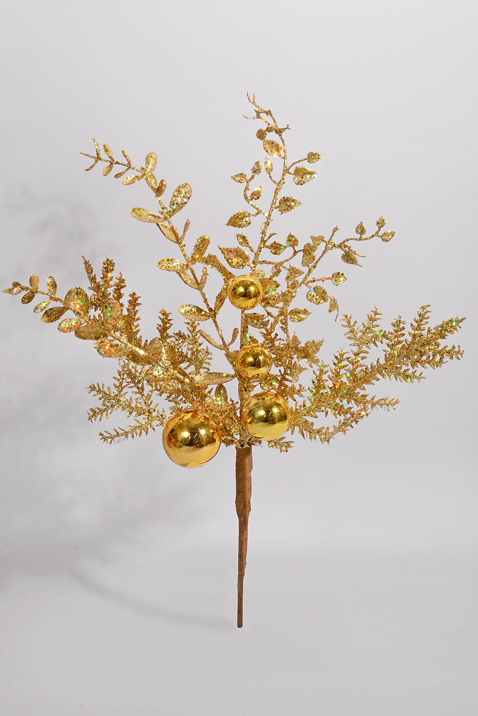 18" Glitter Ball Berry Spray Gold