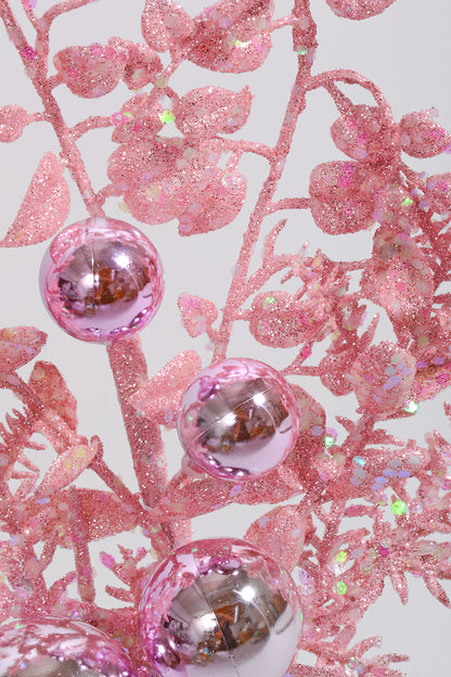 18" Glitter Ball Berry Spray Pink
