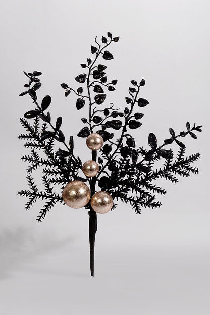 18" Glitter Ball Berry Spray Black/Gold