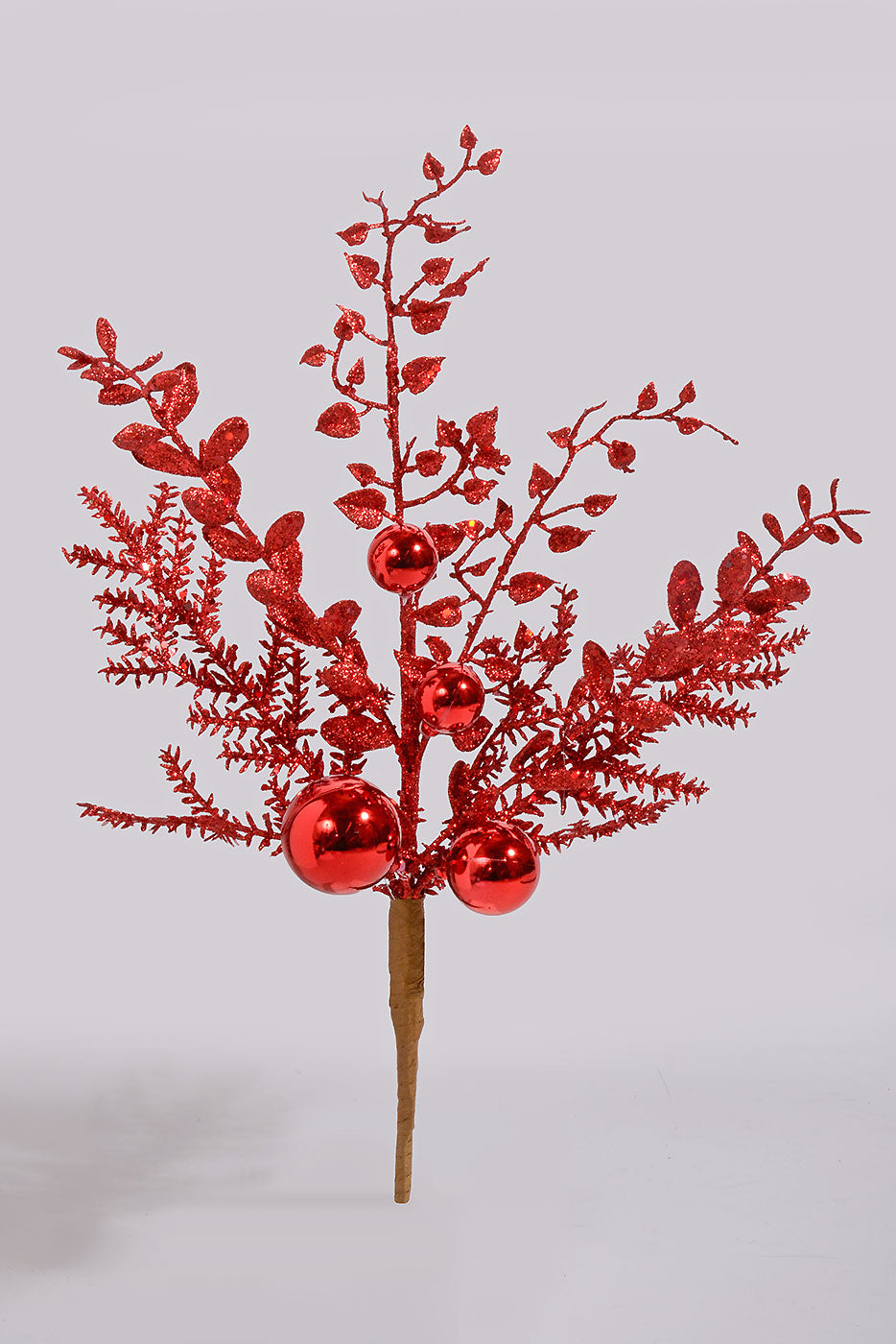 18" Glitter Ball Berry Spray Red