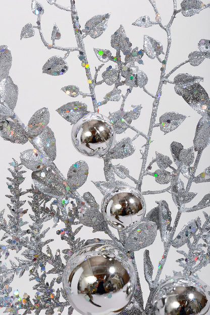 18" Glitter Ball Berry Spray Silver