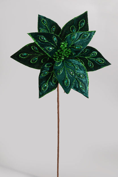 25" Bejeweled Poinsettia Stem Green