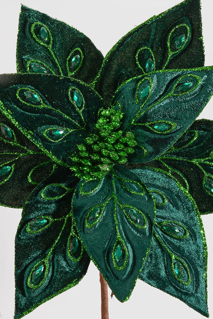 25" Bejeweled Poinsettia Stem Green