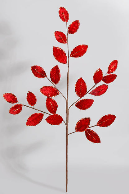 26" Mini Velvet Leaf Spray Red/Gold