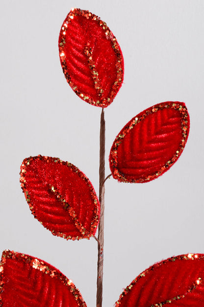 26" Mini Velvet Leaf Spray Red/Gold