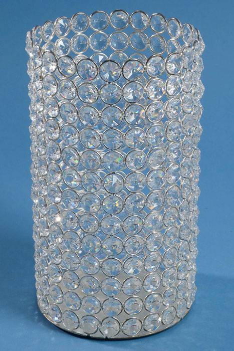 9.25" X 5" Crystal Bead Candle Holder Silver/clear