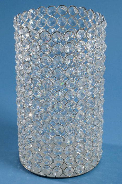9.25" X 5" Crystal Bead Candle Holder Silver/clear