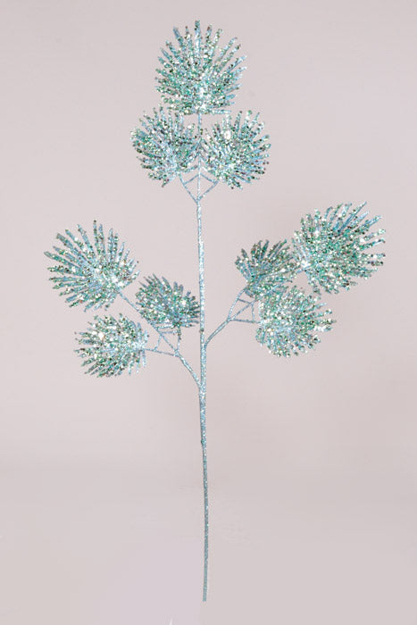 31&quot; Glitter Sequin Mini Fan Palm Spray Aqua/Blue