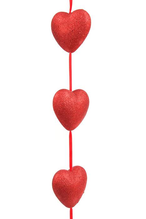 48" X 3.75" Glittered Solid Heart Garland Red