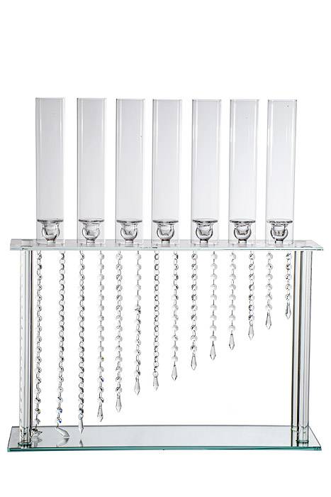 7-lite 28&quot; Glass Candle Holder W/beads Clear
