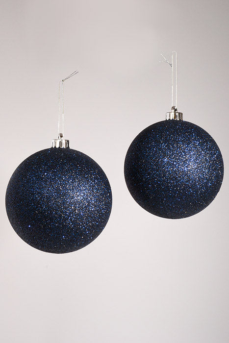 140Mm Glitter Ball Ornament Midnight Blue Pkg/2